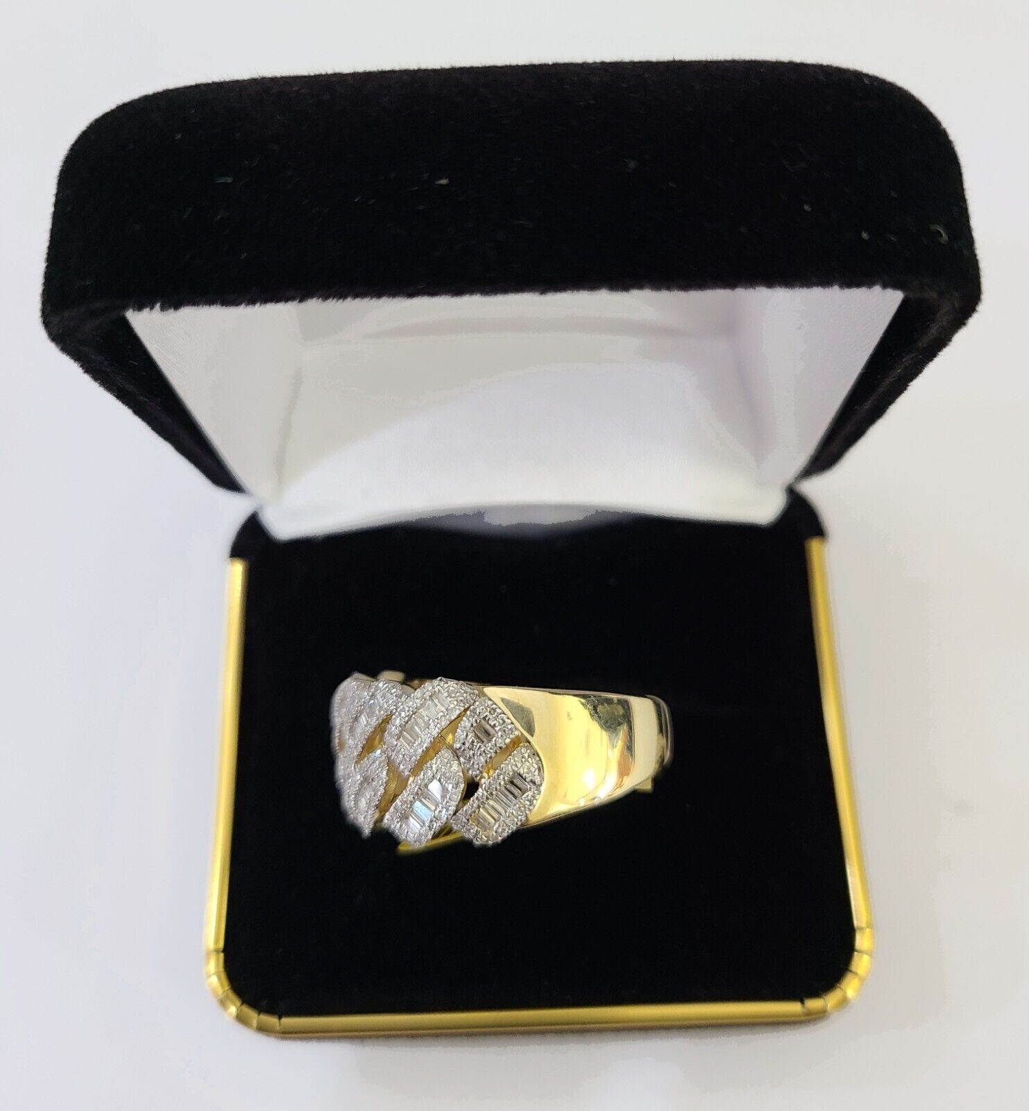 Real 10k Yellow Gold Diamond Ring Men Engagement Wedding Ring - GoldenlinQ